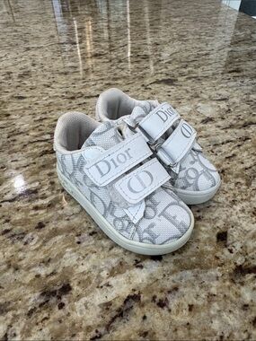 Dior Kids Gray Monogram Velcro Sneakers